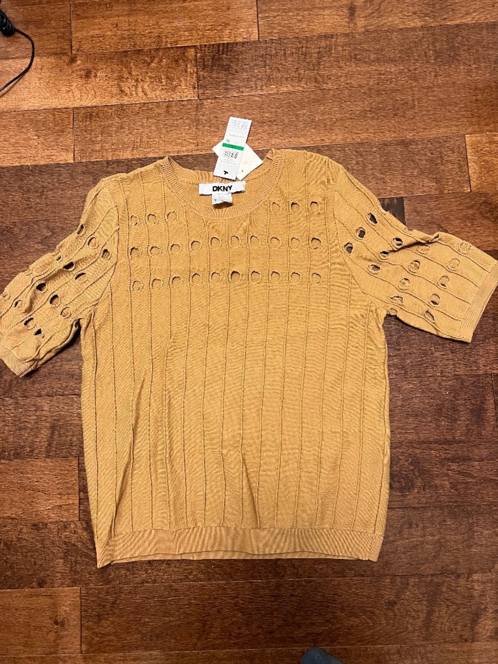 DKNY Mustard Yellow Short Sleeve Knit Top